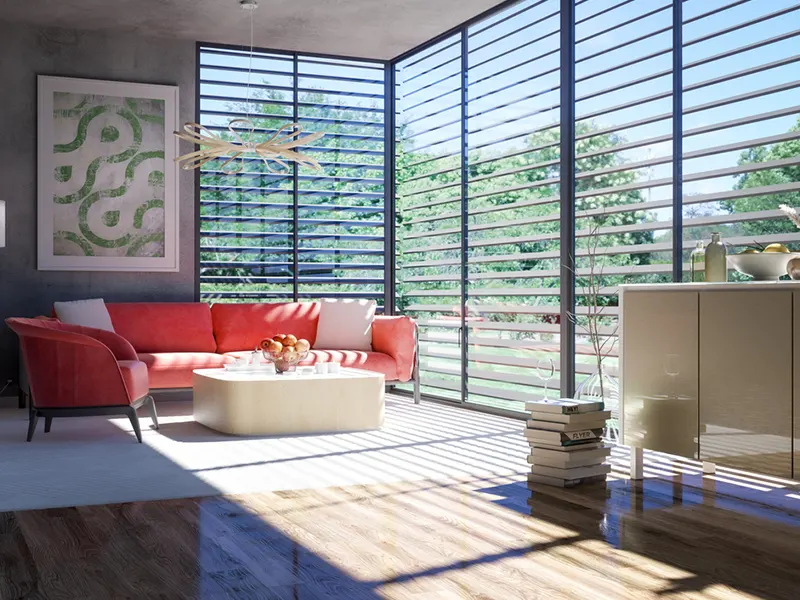 Chantier de brise-soleil orientable réalisé à Saint-Priest par Volets Lyonnais